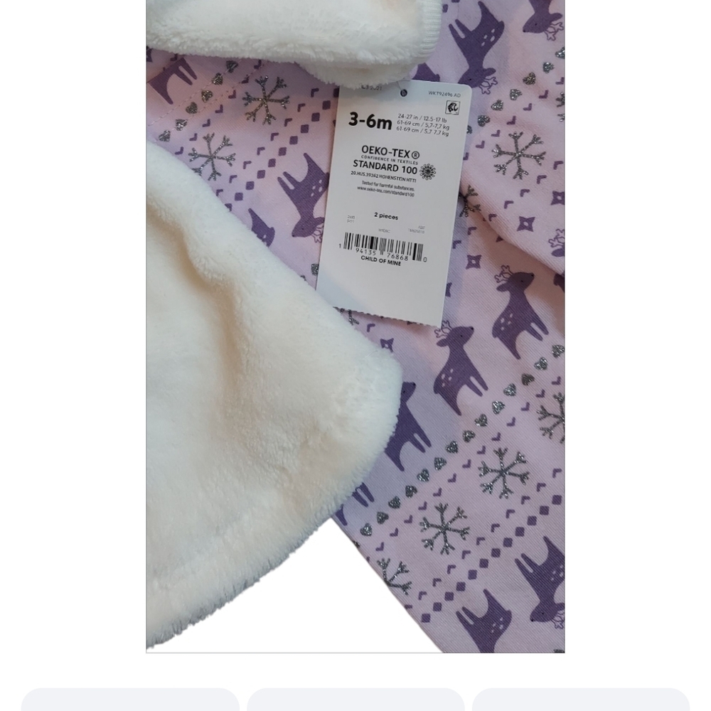 NWT Carter's White Fleece Smock Hoodie and Purple Deer Leggings ~3-6 M - Picture 2 of 2